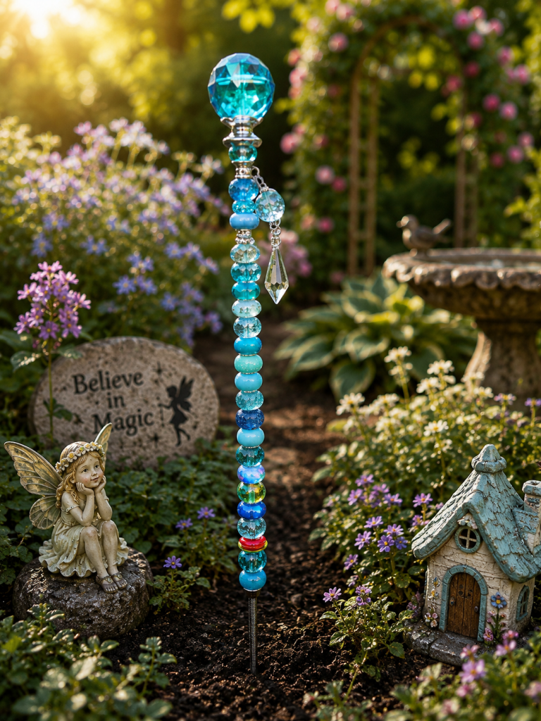 13 inch blue garden fairy wand